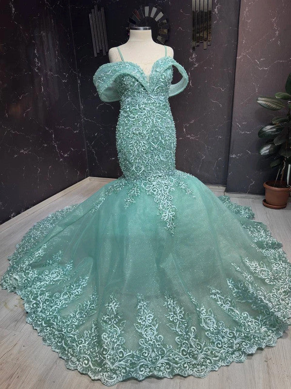 Magnifique Robe de Mariée Sirène Bleu Luxury