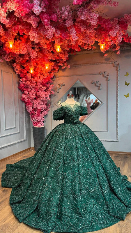 Magnifique Robe de Mariée Princesse Luxury Vert