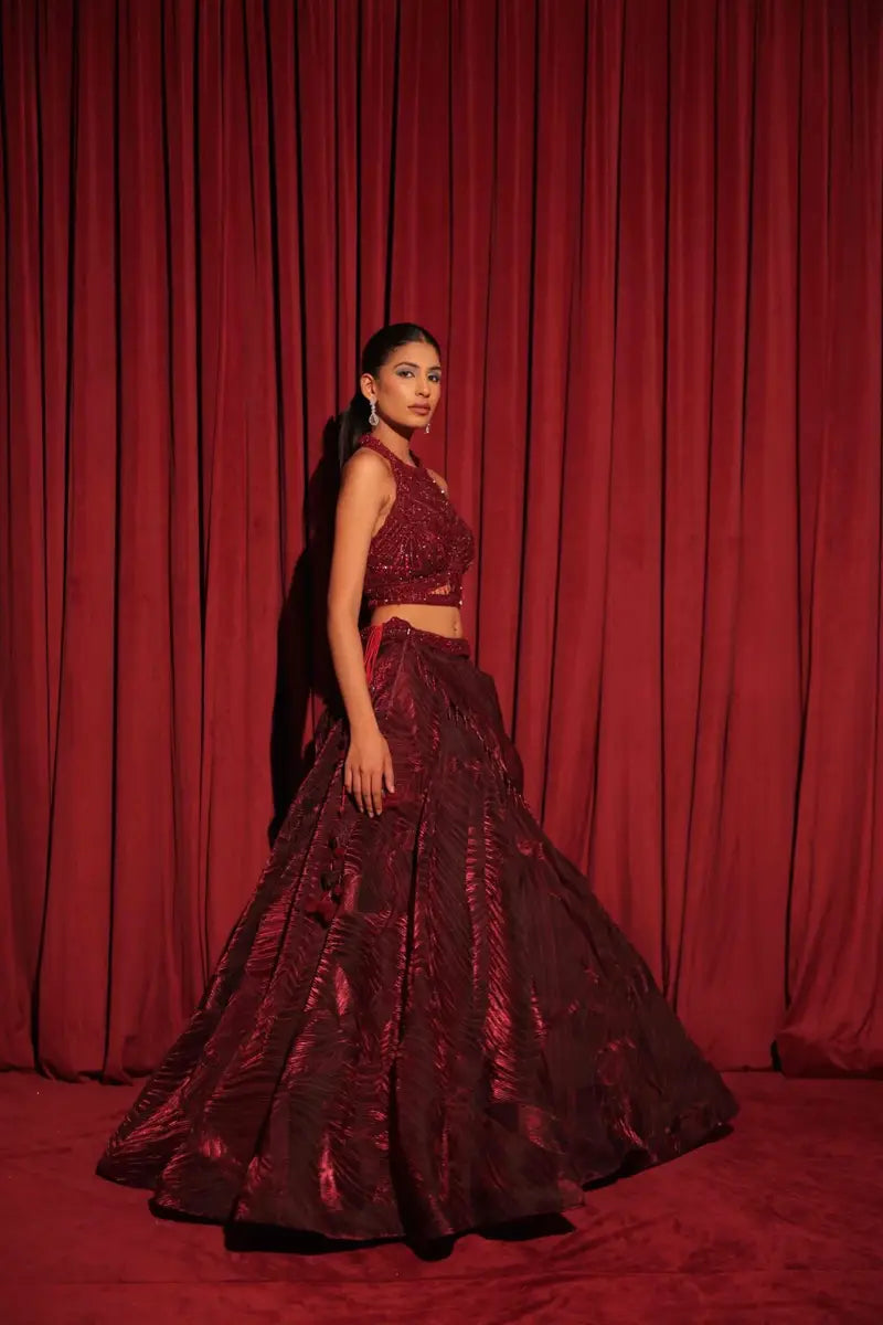 Lehenga Rouge Bordeaux Luxury