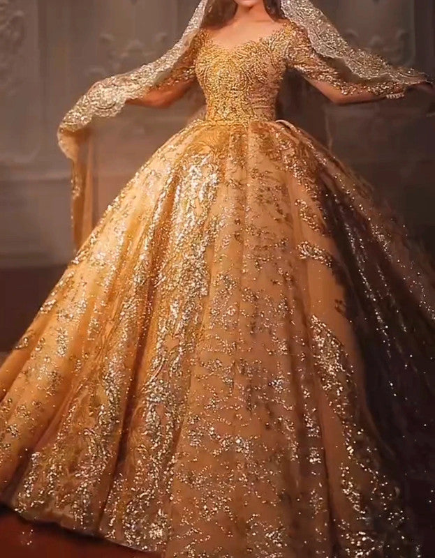 Magnifique Robe de Mariée Doré Luxury Jamais Porté