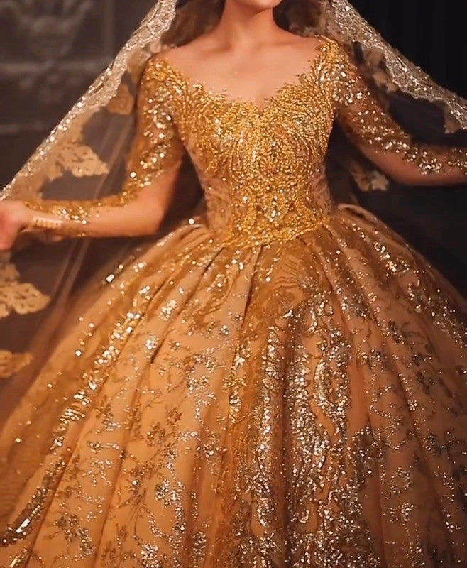 Magnifique Robe de Mariée Doré Luxury Jamais Porté