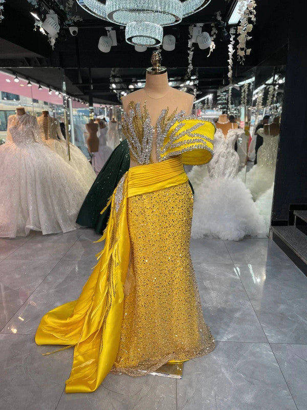 Magnifique Robe de Mariée Sirène Jaune Jamais Portée