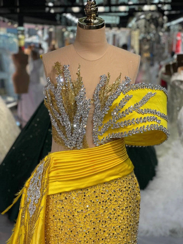 Magnifique Robe de Mariée Sirène Jaune Jamais Portée