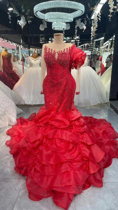 Magnifique Robe de Mariée Sirène Rouge Jamais Portée
