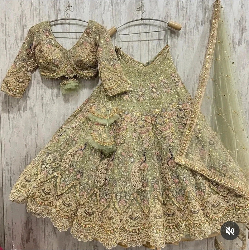Magnifique Lehenga Vert Pistache Jamais Porté
