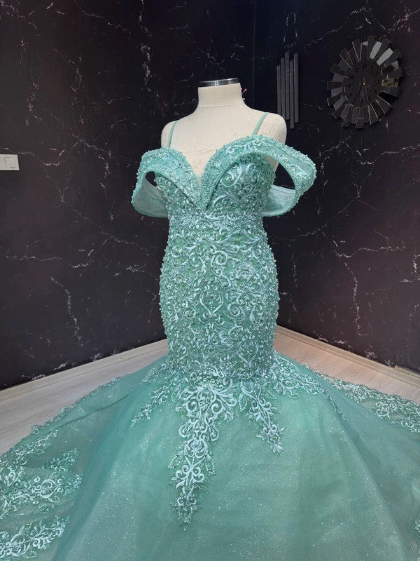 Magnifique Robe de Mariée Sirène Bleu Luxury