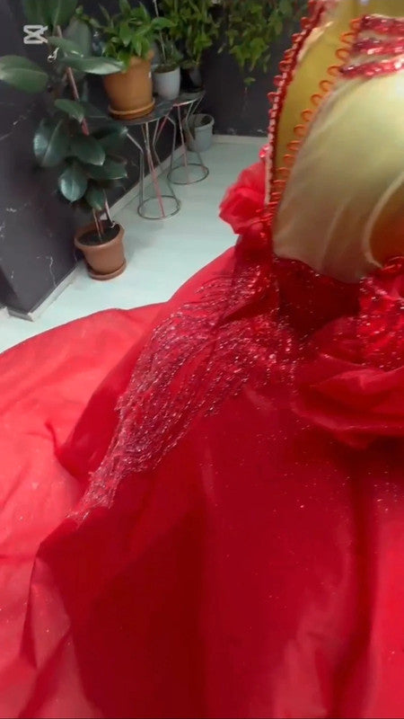 Magnifique Robe de Mariée Princesse Rouge Luxury