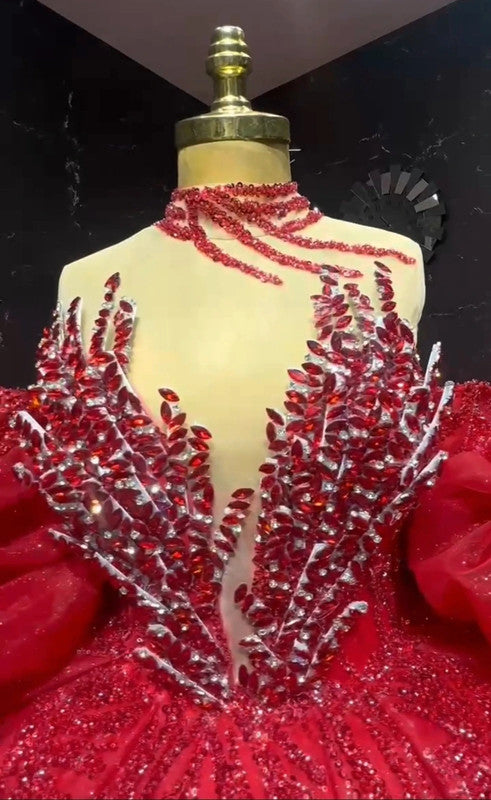 Magnifique Robe de Mariée Princesse Rouge Luxury