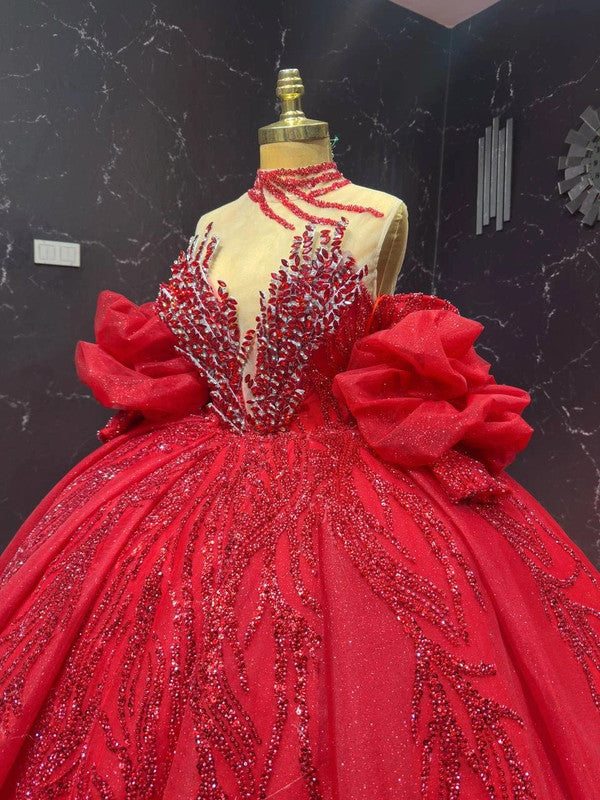 Magnifique Robe de Mariée Princesse Rouge Luxury