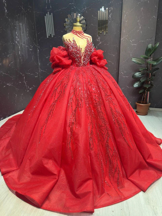 Magnifique Robe de Mariée Princesse Rouge Luxury