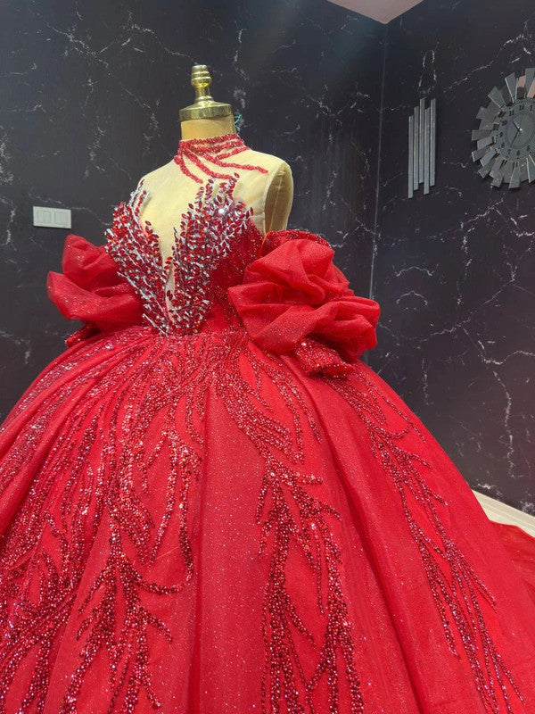 Magnifique Robe de Mariée Princesse Rouge Luxury