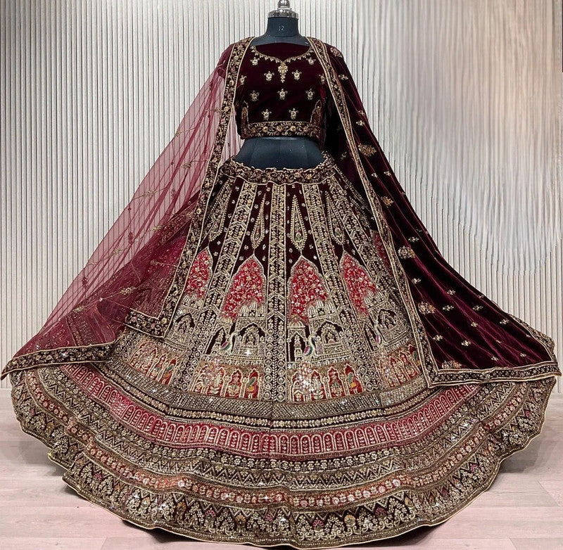 Magnifique Lehenga Rouge Bordeaux Foncé Luxury