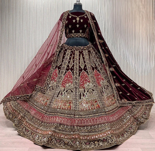 Magnifique Lehenga Rouge Bordeaux Foncé Luxury