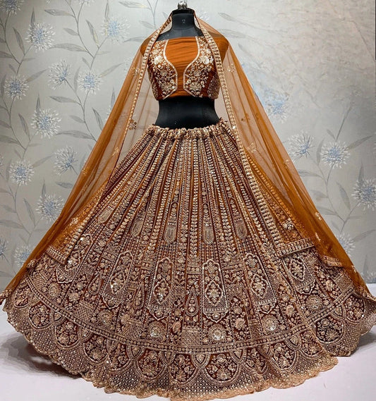 Magnifique Lehenga Orange Jaune Moutarde Luxury