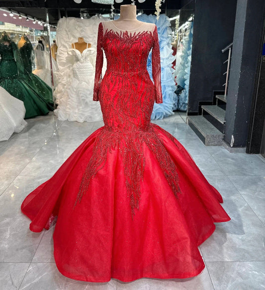 Magnifique Robe de Mariée Rouge Sirène