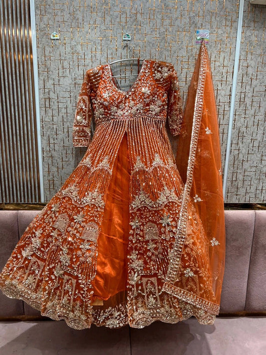 Magnifique Lehenga Anarkali Orange Luxury