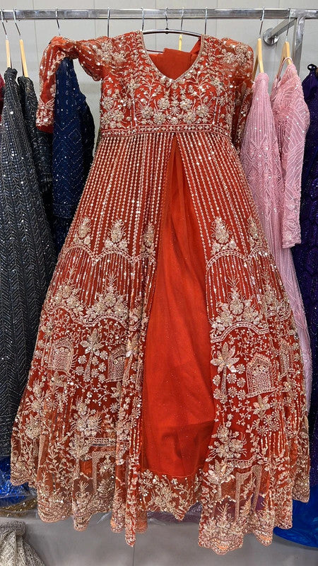 Magnifique Lehenga Anarkali Orange Luxury
