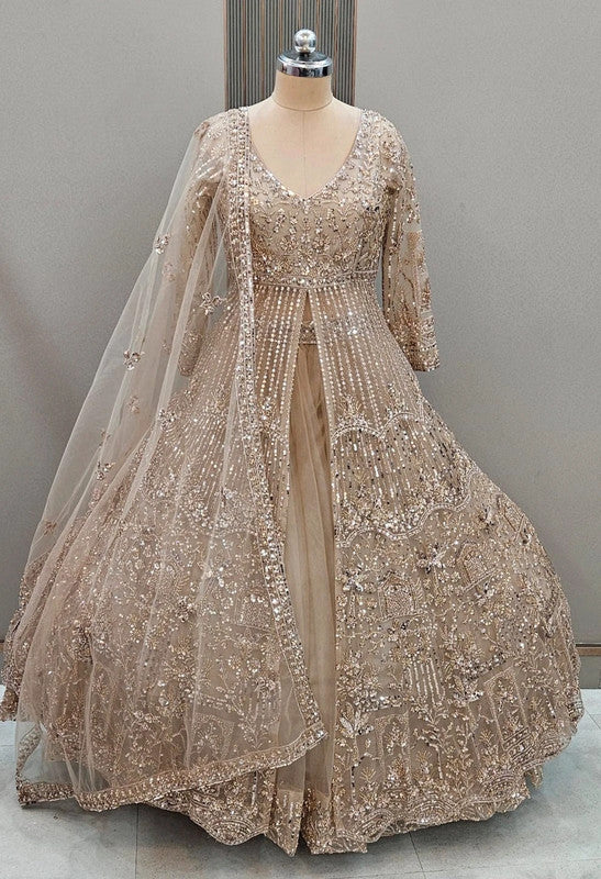Magnifique Lehenga Anarkali Beige Doré Luxury