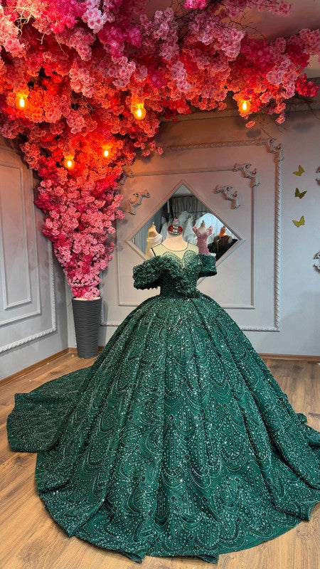 Magnifique Robe de Mariée Princesse Luxury Vert