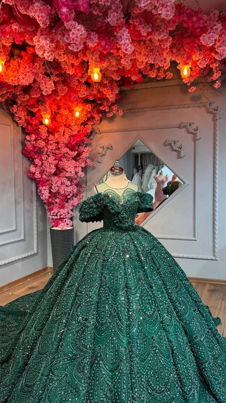 Magnifique Robe de Mariée Princesse Luxury Vert