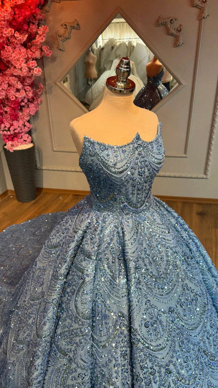 Magnifique Robe de Mariée Princesse Luxury Bleu