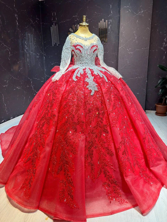 Magnifique Robe de Mariée Princesse Rouge Luxury