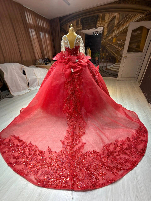 Magnifique Robe de Mariée Princesse Rouge Luxury