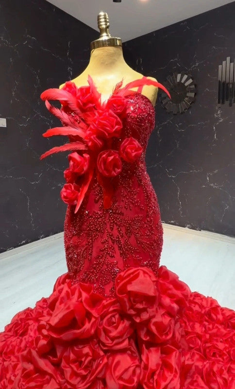 Magnifique Robe de Mariée Sirène Rouge Luxury