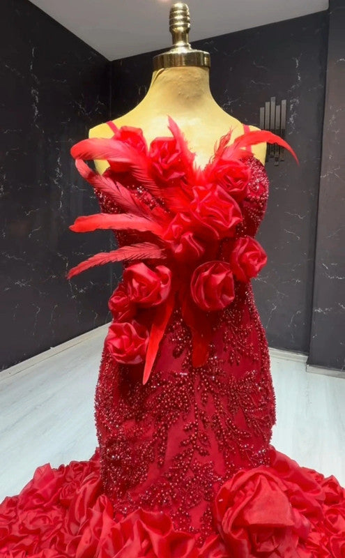Magnifique Robe de Mariée Sirène Rouge Luxury