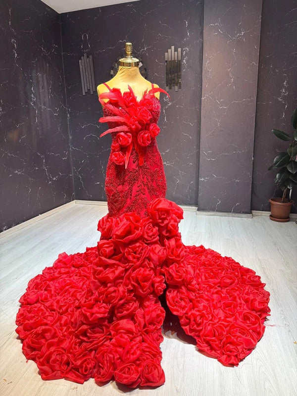 Magnifique Robe de Mariée Sirène Rouge Luxury