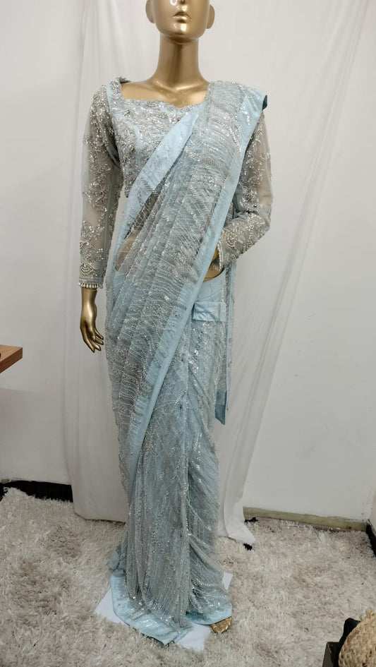 Saree Blue Luxury Handwork