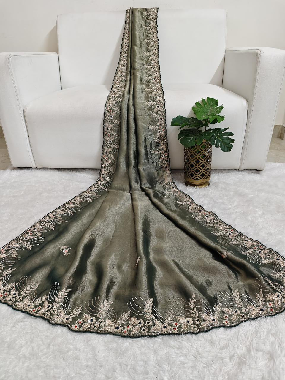 Saree Luxury Gris Argenté