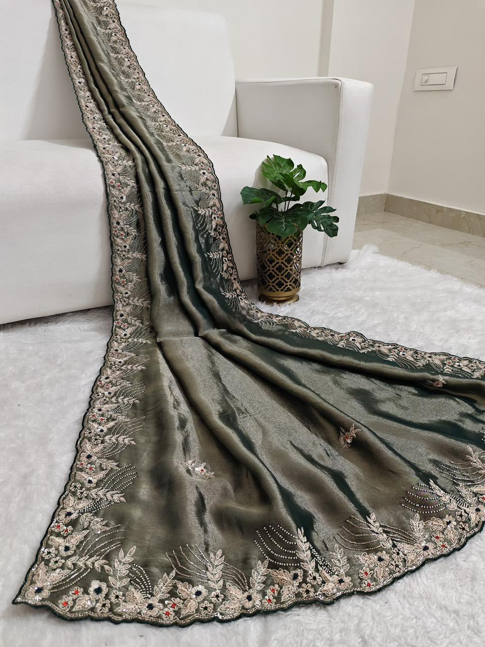 Saree Luxury Gris Argenté