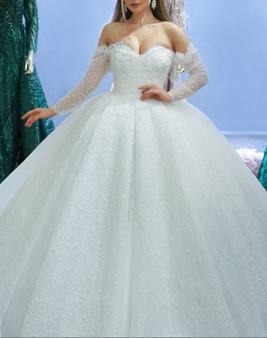 Robe de Mariée Princesse Luxury, Dentelle,  Manches Longues