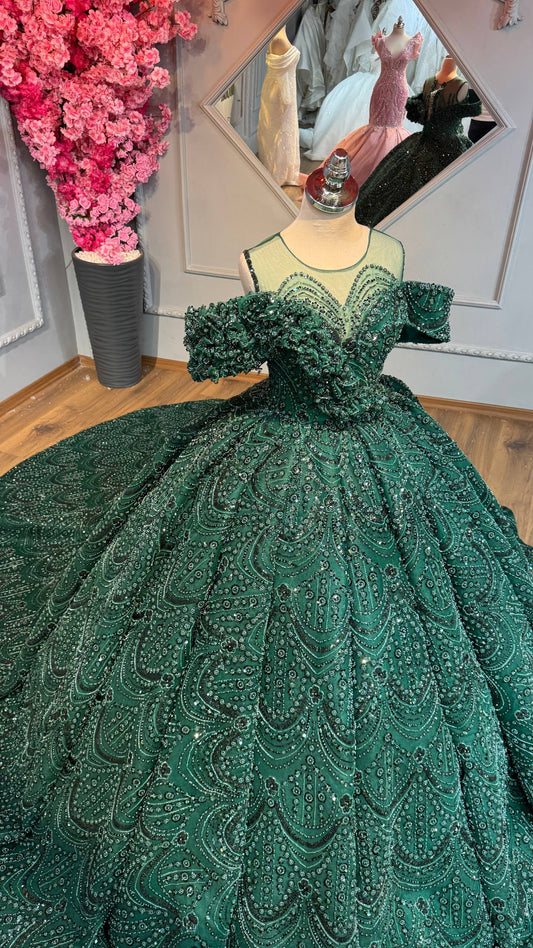 Robe de Mariée Princesse Vert Luxury avec Cercle inclus