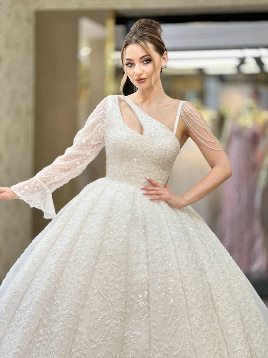 Robe de Mariée Princesse Luxury, Perles, Traîne
