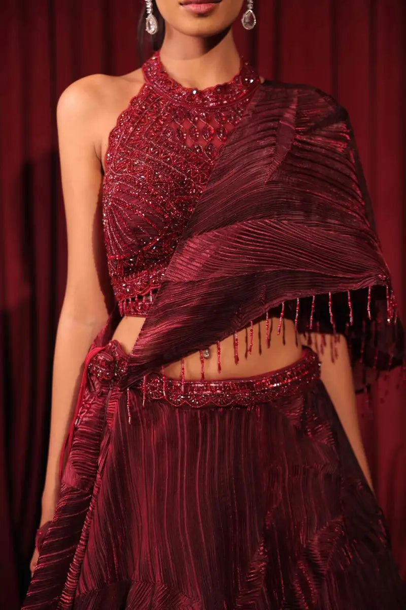Lehenga Rouge Bordeaux Luxury