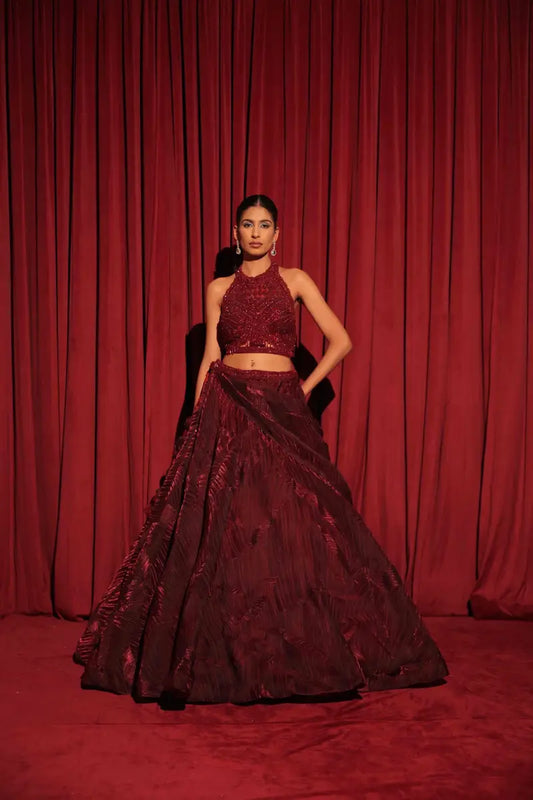 Lehenga Rouge Bordeaux Luxury