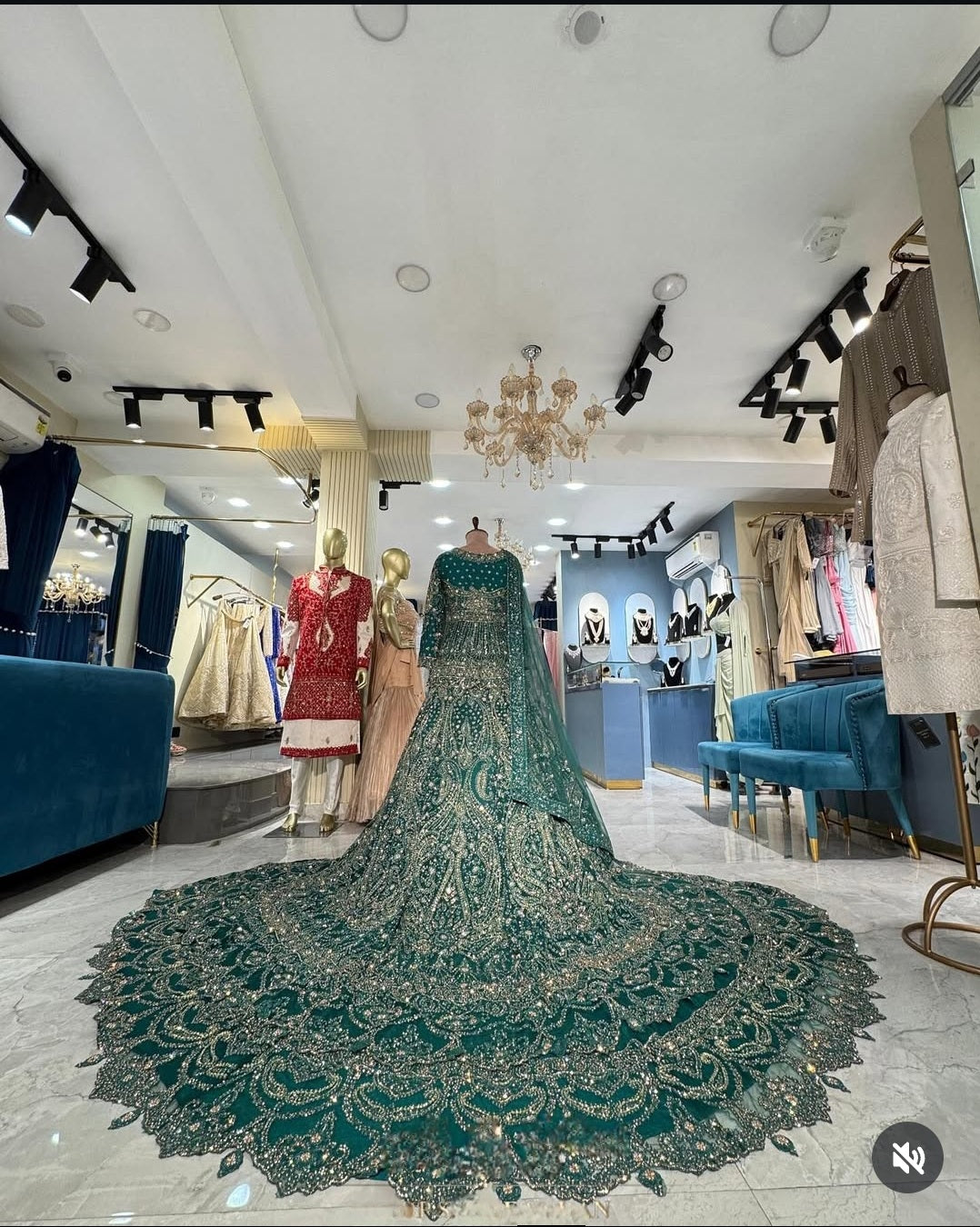 Lehenga Vert Royal
