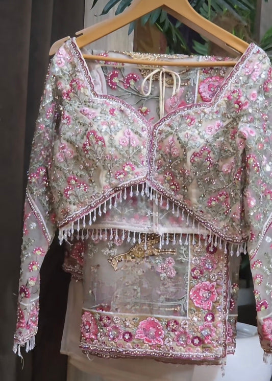 Saree Luxury Vert et Rose